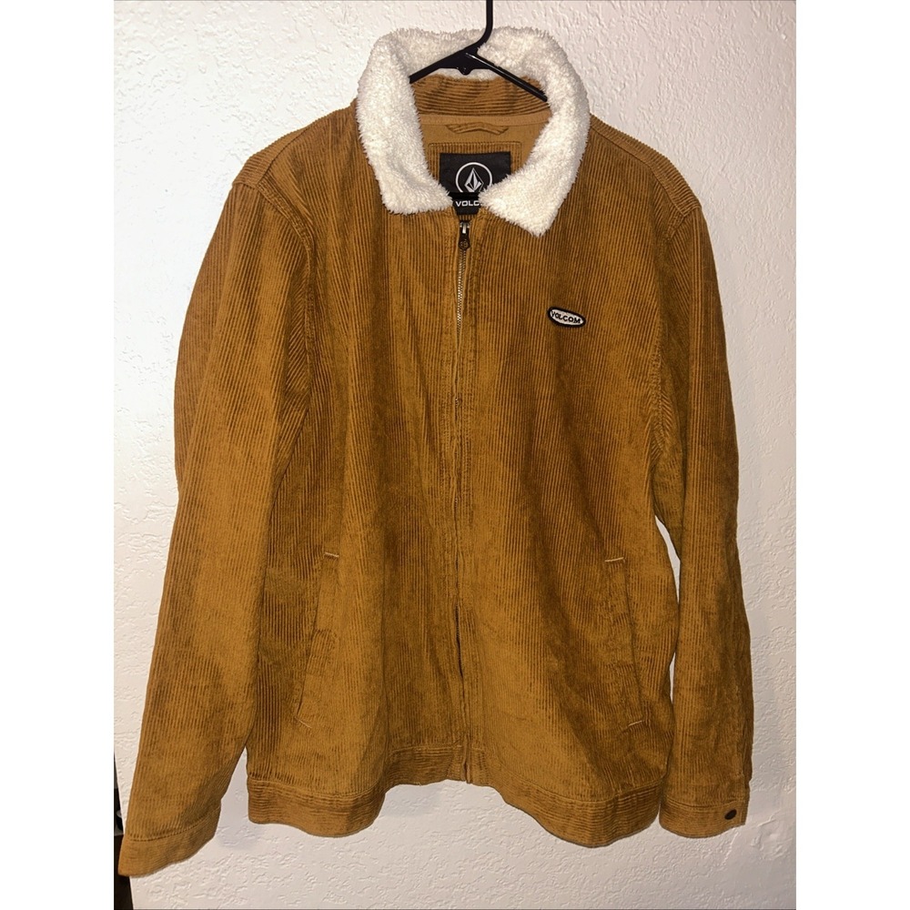 Volcom Halecrest Corduroy Trucker Jacket with A Faux Shearling Collar Size Large